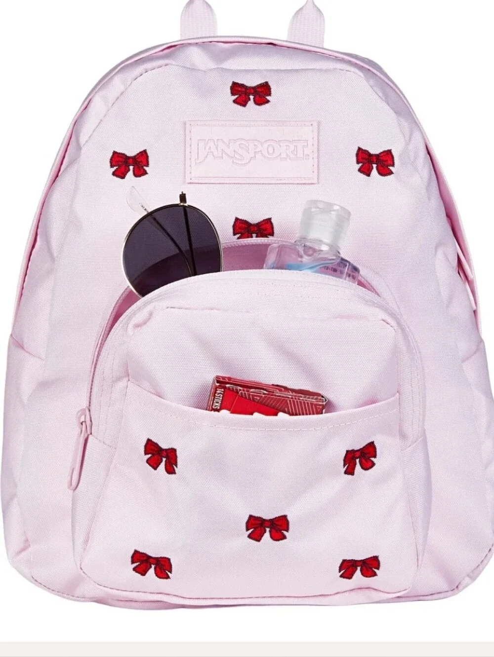 NWT JanSport Half Pint FX Mini Backpack viral Embroidered Bows BEGONIA PINK